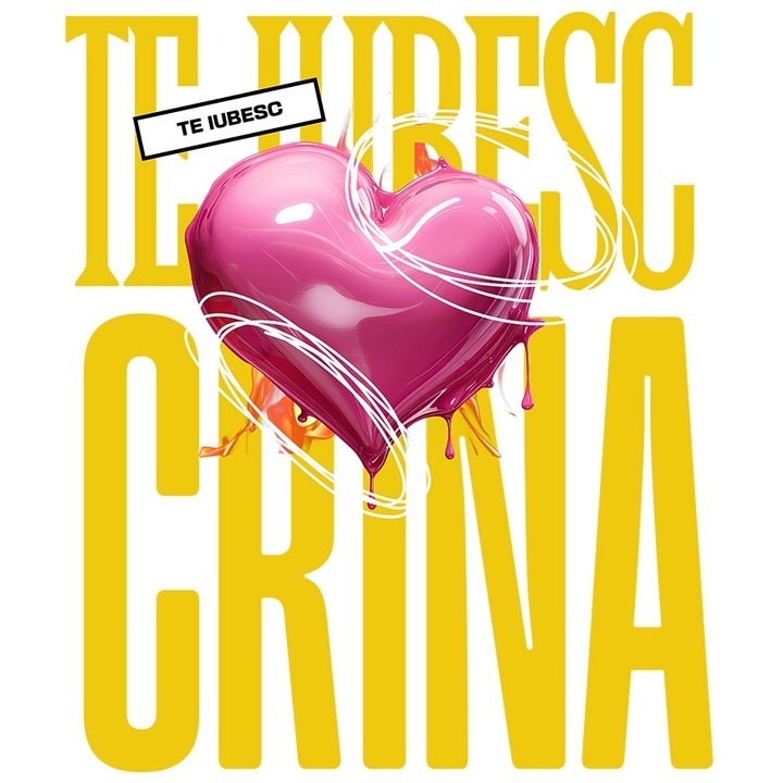 Sticker Te Iubesc Crina, Dragoste, Inima, Iubire, Sfantul Valentin, Dragobete, Valentine's Day cu Margini Albe, PVC Vinyl 23 cm
