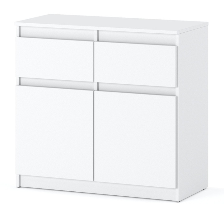 Comoda cu 2 sertare si 2 usi, 80x75x35cm, Culoare Alb Mat