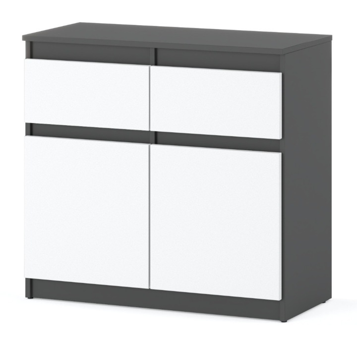 Comoda cu 2 sertare si 2 usi, 80x75x35cm, Culoare Gri Mat Alvb Mat