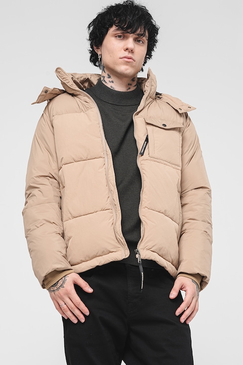 Scotch & Soda, Kapucnis pufi steppelt télikabát, Világosbarna, XL