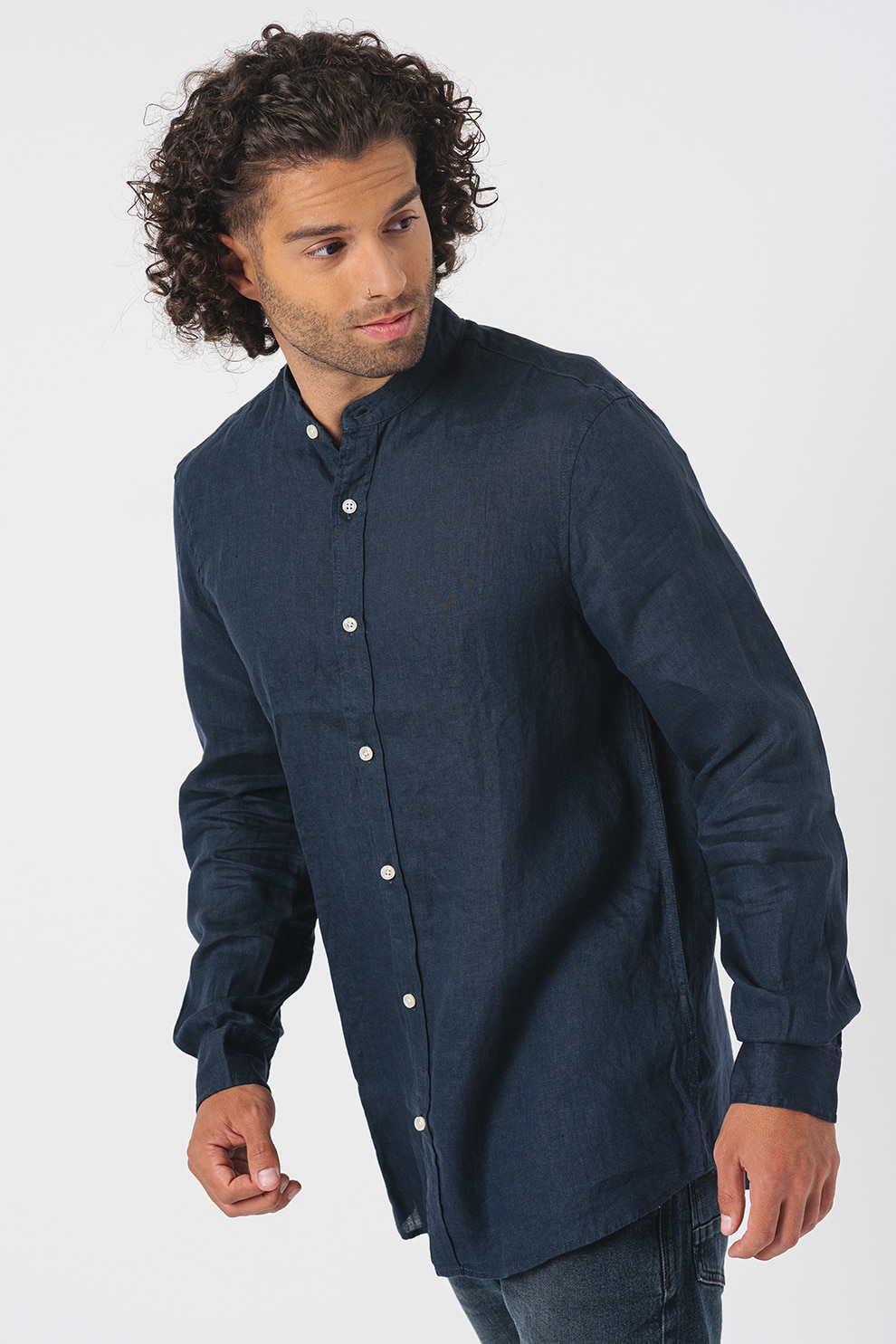Scotch & Soda, Camasa de in cu guler tunica, Albastru ultramarin, M