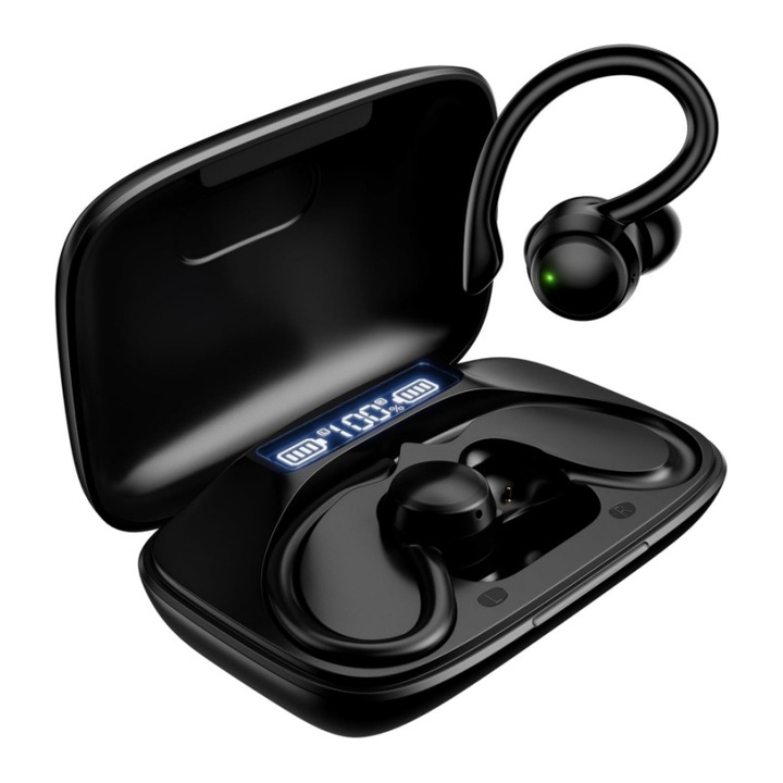 Casti wireless Bluetooth, Singlait ANC SG03, in ear, control touch, fara fir, carcasa magnetica, afisare LED, universale, autonomie 30 h, negru