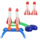 Set Lansator de Rachete, Hggzeg, 2 pedale, 4 Rachete, Din material moale special pentru copii, lansare prin salt, Cu LED, Aruncare pe baza de presiune a aerului, Directie reglabila, Joc de exterior, 3 ani +, Multicolor, 25x29 cm