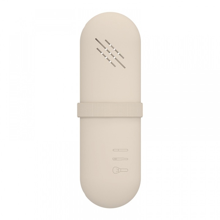 Organizator pensule machiaj pentru calatorii din Silicon CNNIK®, silicon durabil, 21.5x7.3cm, Portabil si Rezistent la Apa, Maro deschis