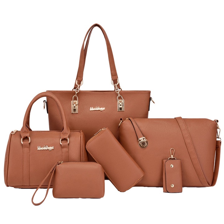 Divatos női kézitáska, Darklove, 6 az 1-ben, Crossbody, Ökológiai, Vízálló, Könnyen tisztítható, Újrafelhasználható, Állítható pánt, Tartós, Találkozókra, vásárlásra vagy napi használatra, 30x28x13 cm, Barna