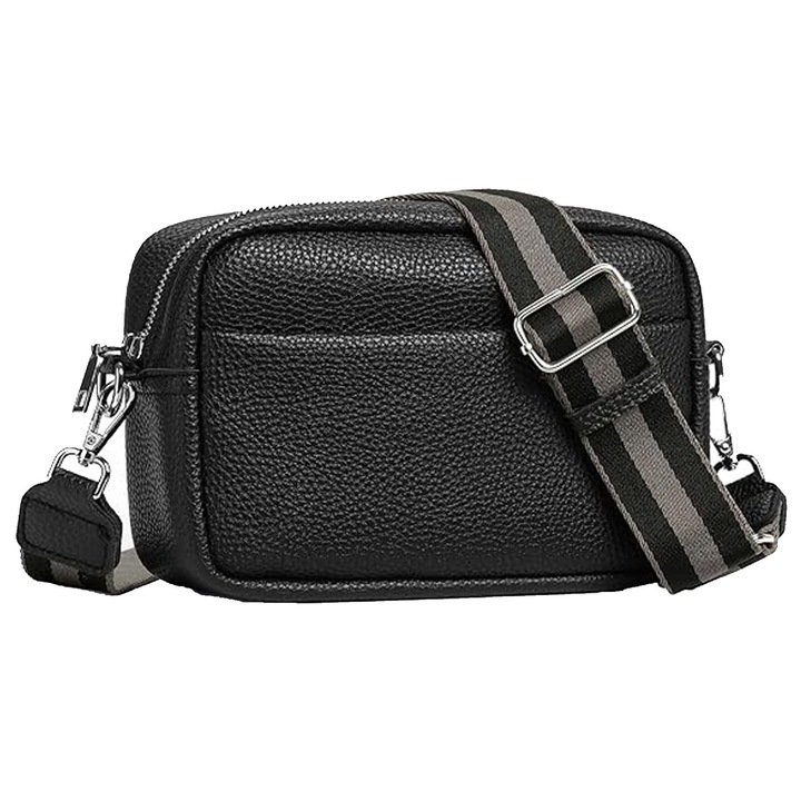 Дамска чанта, Darklove, Crossbody, с регулируема презрамка, еко кожа, водоустойчива, затваряне с цип, PU, 20x13x6 см, черна