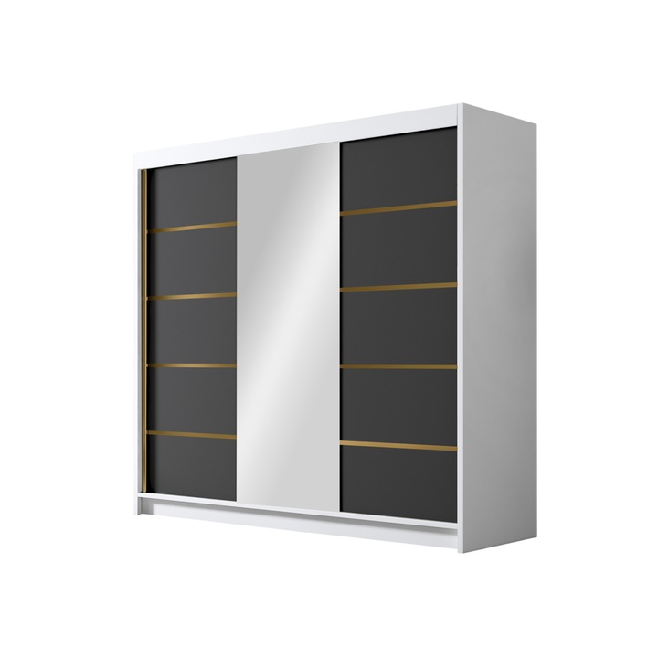 Dulap cu oglinda Fezzart VI, MIRJAN24, alb / negru, 58x200x215 cm