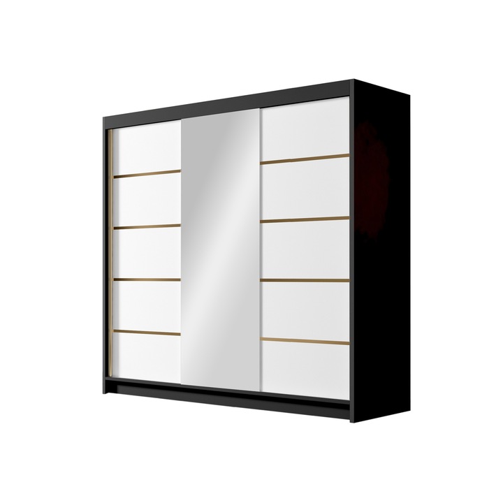 Dulap cu oglinda Fezzart VI, MIRJAN24, negru / alb, 58x200x215 cm