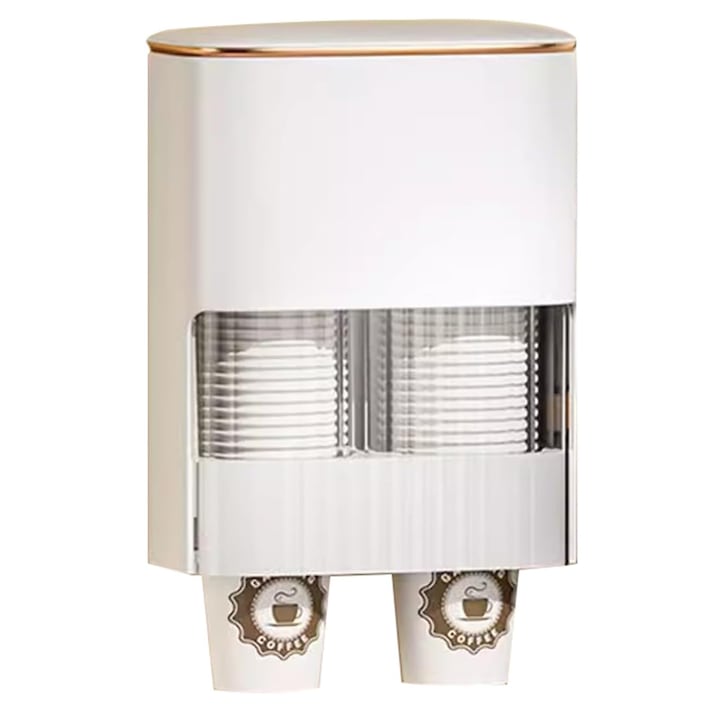 Дозатор за 80 хартиени чаши за еднократна употреба, SINBINTA, Разглобяем, монтиран на стена, дизайн с двойна тръба, съвместим с диаметър 8,5 см, прахоустойчив, За кухня, баня, всекидневна, Пластмаса, 18,5 x 23,8 x 10,5 cm, Бял