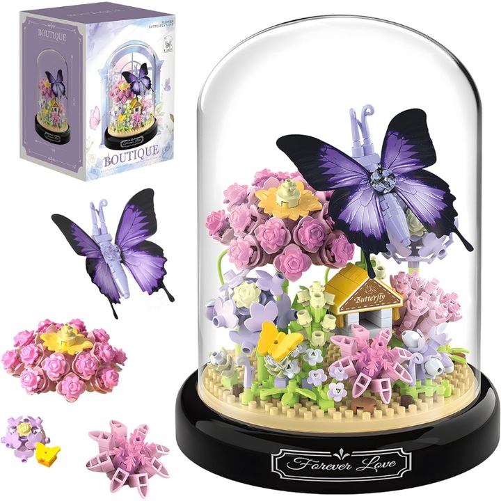 Set constructie, MzcrJosv®, Fluturi si buchet, ABS, 582 piese, Multicolor