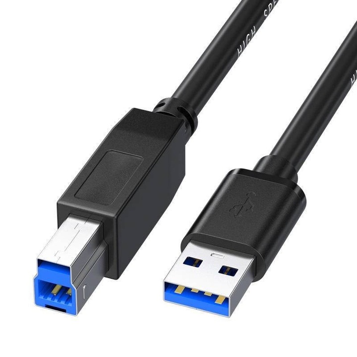 USB кабел за данни Високоскоростен 3.0 квадратен порт, подходящ за връзка с принтер 2 метра черен