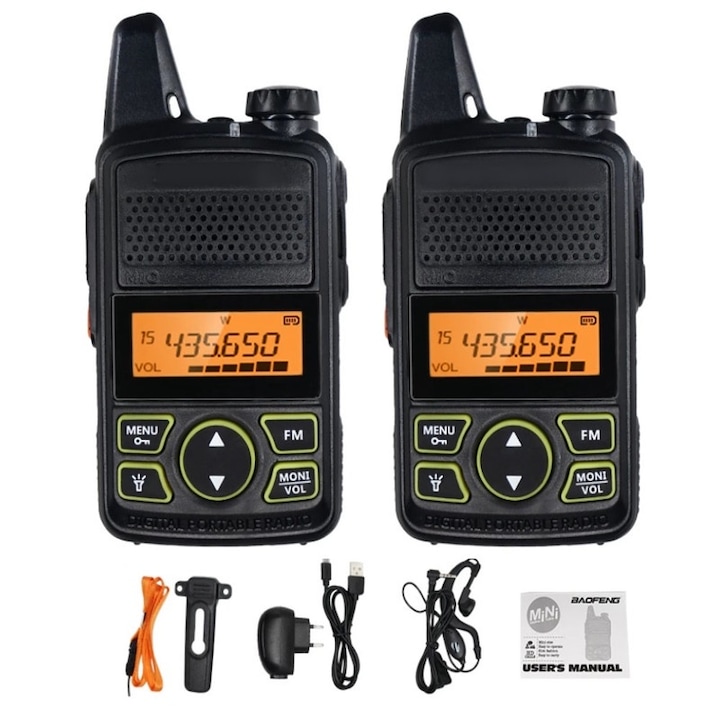 Преносима радиостанция WALALLA, 400-470 MHz, 16 канала, фенерче, черно, 1-3 км
