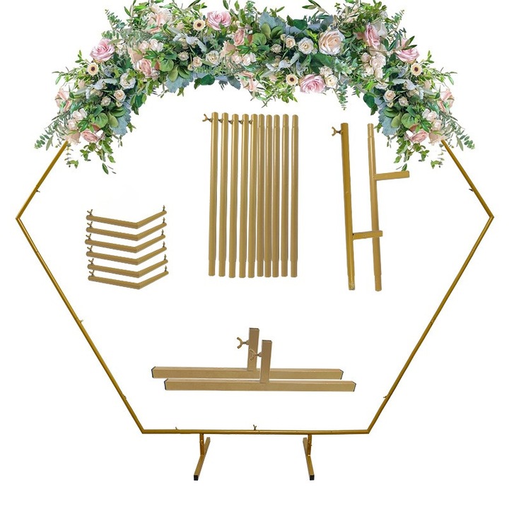 Set cadru hexagonal pentru aranjamente, WALALLA, metalic, galben, 2.08x2.25m