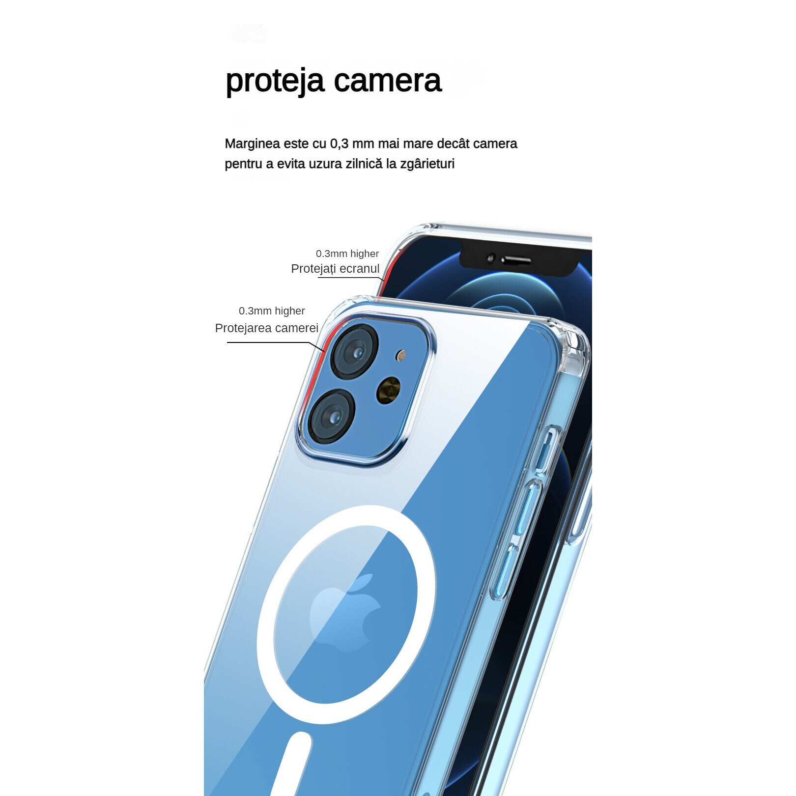 Husa de protectie MDUG transparenta pentru iPhone 15 Plus, 6,7 inci, anti-soc compatibila MagSafe, Transparent