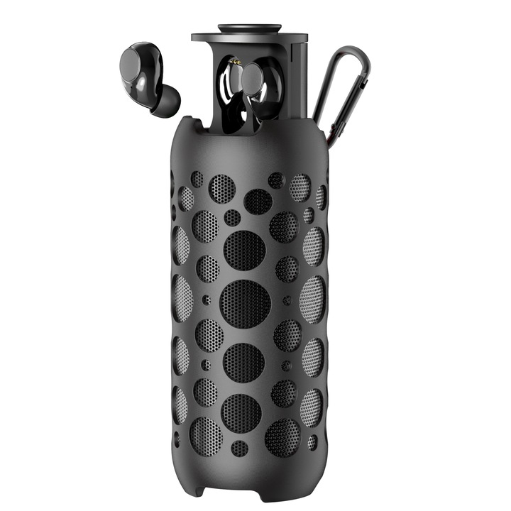 2 az 1-ben vezeték nélküli hangszóró hangszóróval, Bluetooth 5.1, RGB világítás, 360°-os térhatású hang, fekete