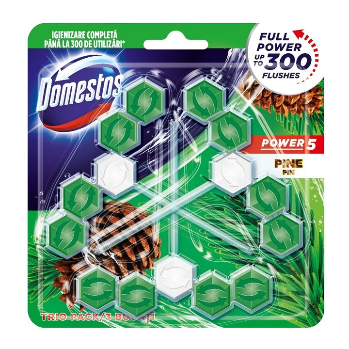 Odorizant vas toaleta Domestos Power Pine, 3 x 55 gr