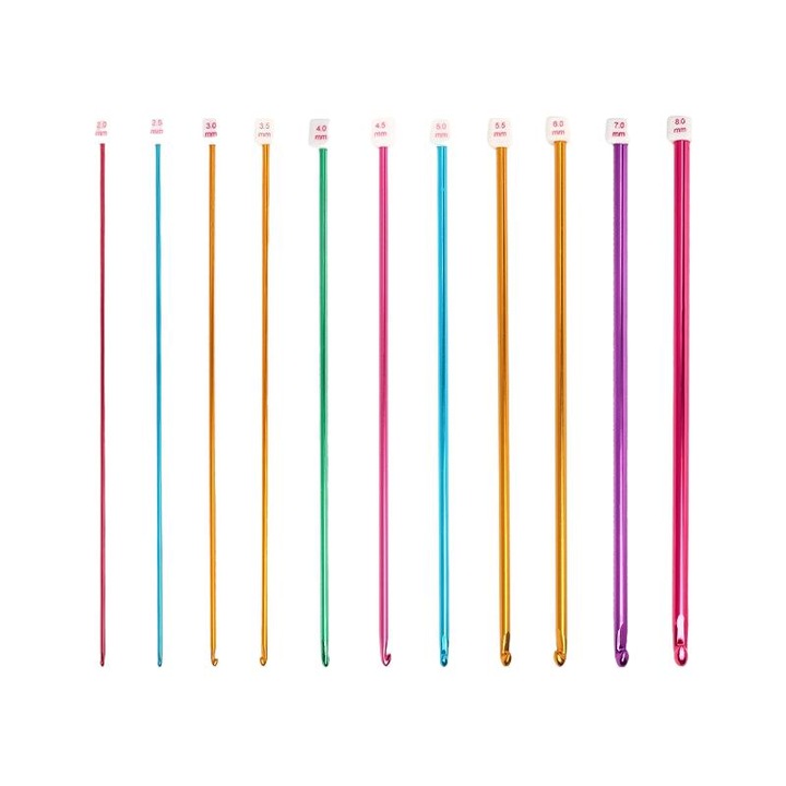 Set de 11 carlige de crosetat, 2~8mm, multicolore, maner lung, rezistente la uzura