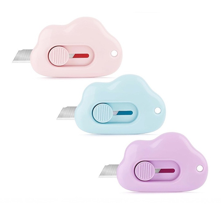 Set 3 cuttere retractabile in forma de nor, multicolor, pentru deschidere pachete