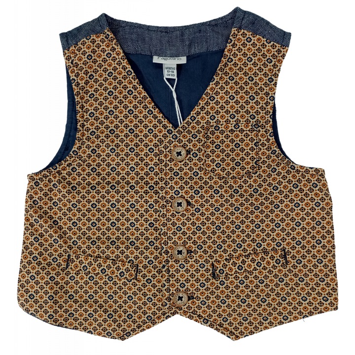 Vesta eleganta baieti OVS - Imprimeu Floral Elegant, Inchidere cu Nasturi, Bumbac 100%, Albastru, Crem si Ocru 2607, Multicolor