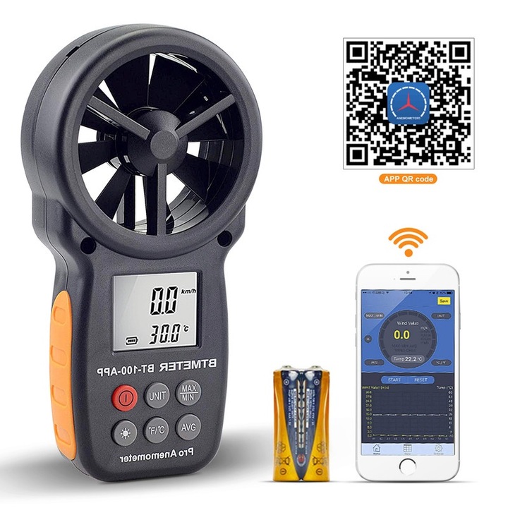 Цифров анемометър BTMETER 100APP наблюдение чрез Bluetooth, висока точност, многофункционално PN:BT-866B-app