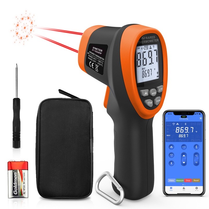 Инфрачервен термометър BTMETER BT-1500APP, безконтактен, 160g