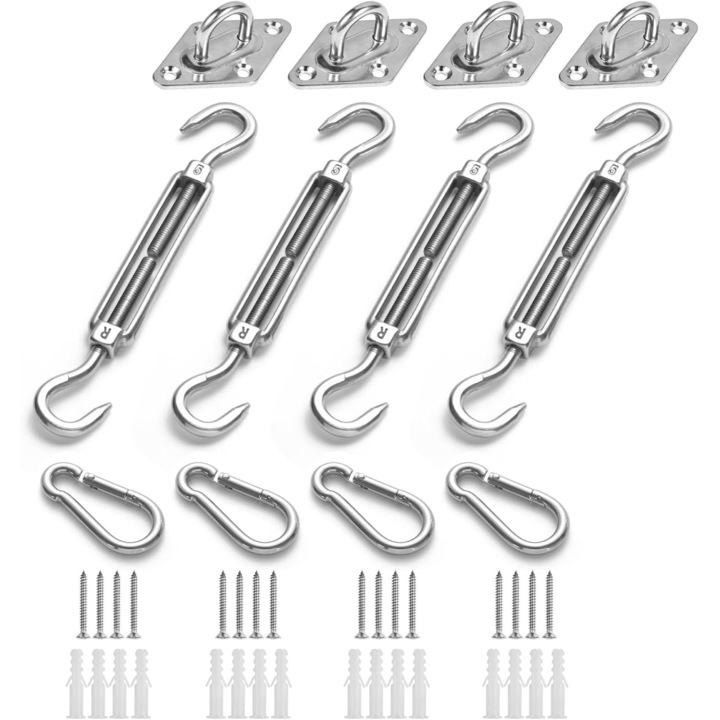 Set montaj parasolar terasa, inox 304, pentru navigatie patrata, 12 piese + 16 suruburi