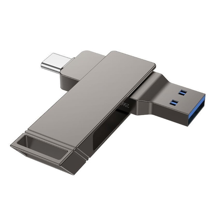 Памет Hoco Memory(UD15) - 256GB, Dual USB-C + USB-A 3.2, High Speed, Flash Drive, Grey