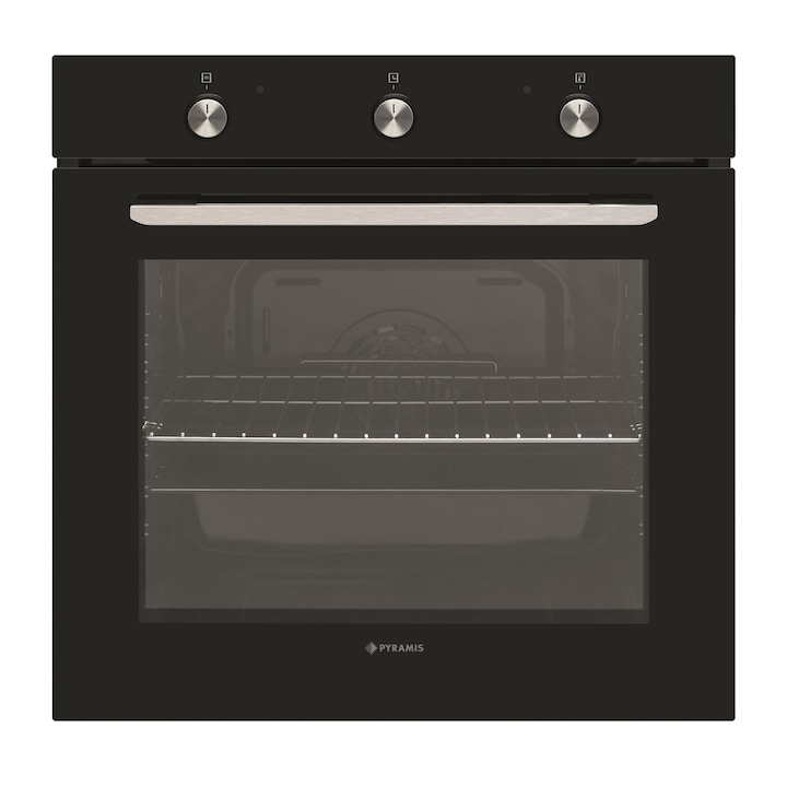 Pachet Pyramis Premium BLACK 90019201, cuptor electric full black glass, 8 functii, clasa A, volum 69 litri, control mecanic, Grill si plita gaz, full email negru