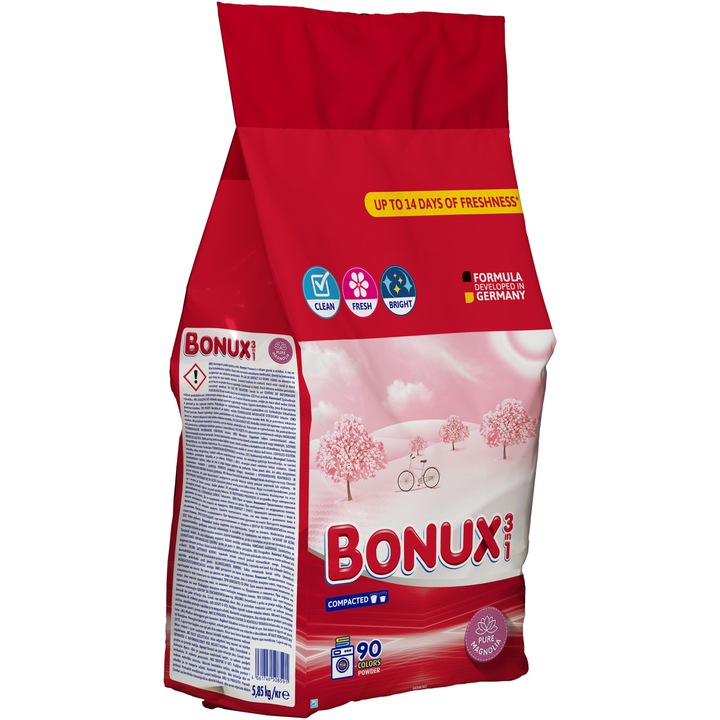 Bonux Detergent rufe, pudra, pure magnolia, 90spalari, 5.85kg