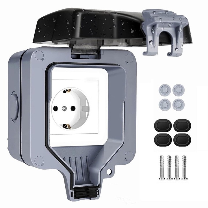 Priza electrica exterior, RASK, IP66, 250V/16A, ABS, Gri/Alb