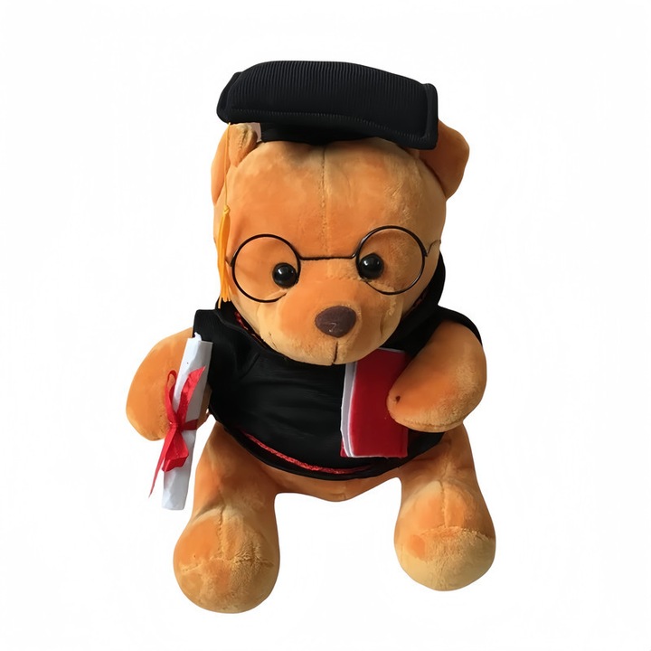 Ursulet de plus in costum de absolvire, maro, mascota, plus, 25cm