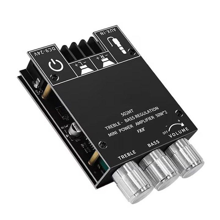 Modul amplificator audio VKK®, Bluetooth 5.0, stereo, negru, 110x70x21mm