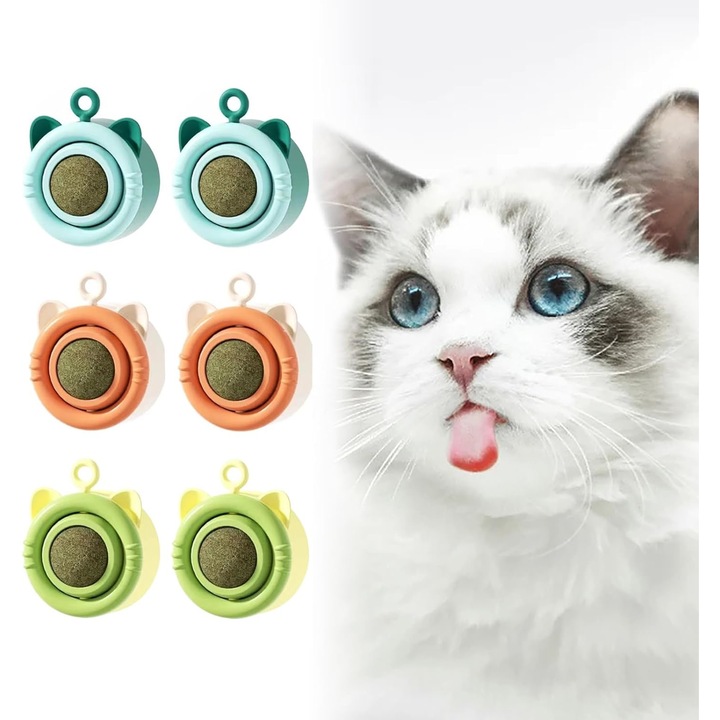 6 db-os macskajáték készlet, golyók macskamentával, 360-ban forgatható, sokszínű