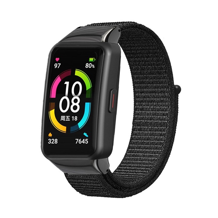 Fitness karkötő szíj, Huawei Band 6 / Honor Band 6 készülékhez, állítható, légáteresztő, fekete