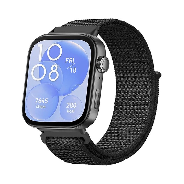 Curea Smartwatch, compatibila Huawei Watch Fit 3, Nylon, reglabila, respirabila, negru