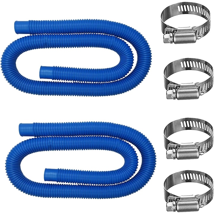 Set 2 furtun Intex pentru pompe, 4 cleme prindere pentru pompa apa, diametru 32mm, 1.5m, JENUOS®, Albastru