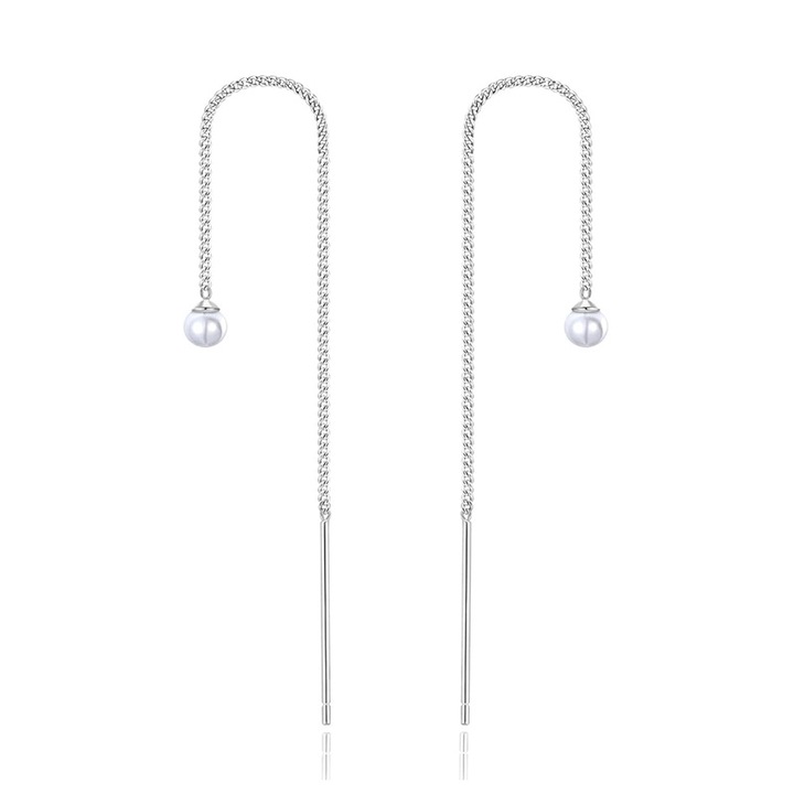 Cercei HYTIREBY, Cupru, perla, lant lung, argintiu