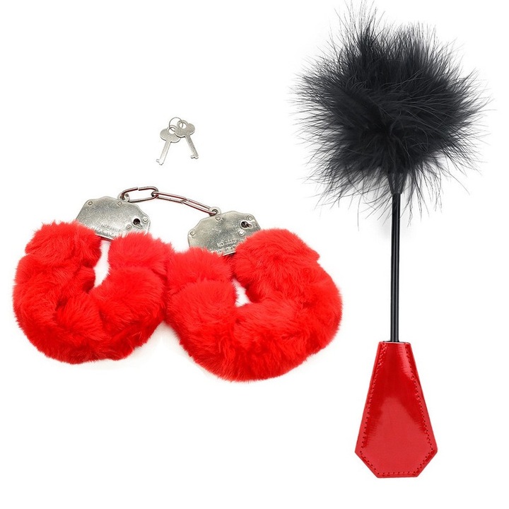 Set BDSM, Unisex, Piele si Nylon, Rosu