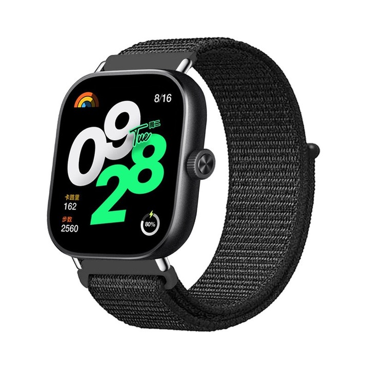 Каишка за смарт часовник, за Xiaomi Redmi Watch 4, найлонова, регулируема, дишаща, черна