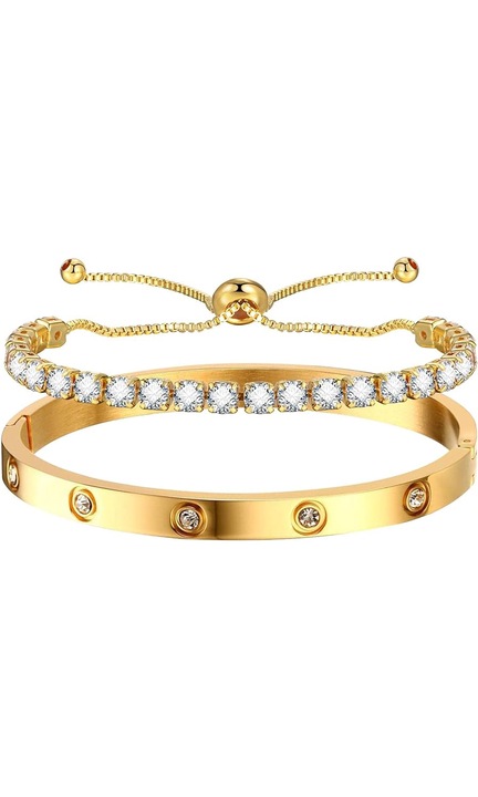Set 2 Bratara de dama, JENUOS®, placat cu aur, Auriu