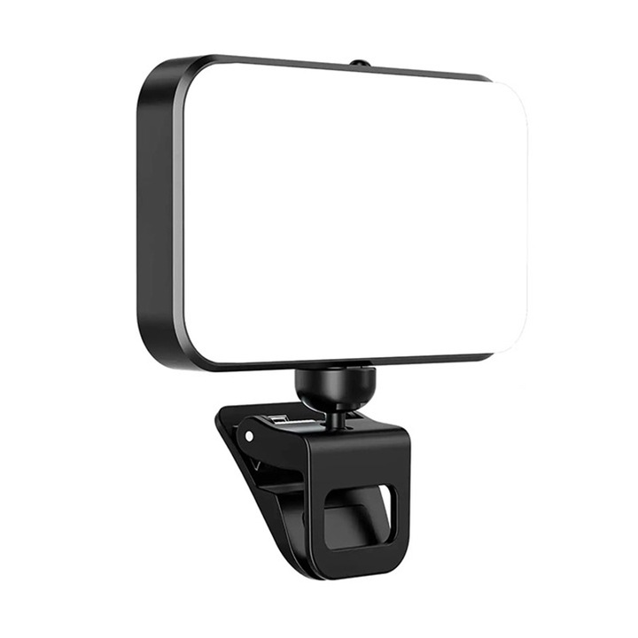 Lumina conferinta video BOMSTOM, 3 moduri iluminare, rotire 360°, portabila, 10x10x3cm