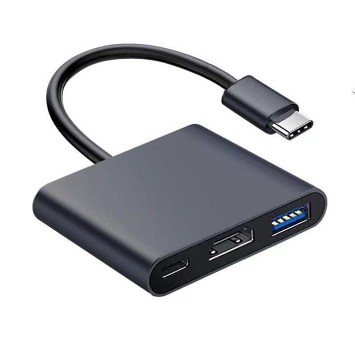 ХЪБ 3-в-1 тип c, JENUOS®, USB тип C, HDMI, hdmi, usb3.0, 100W, черен