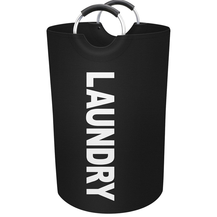 Cos De Rufe, Zggzerg, 90L, Cu maner din aluminiu, Pliabil, Rezistent la praf, Rezistent la uzura si impermeabil, Usor de instalat si curatat, Durabil, Pentru dormitor, baie, camin, Panza, 38 x 79cm, Negru inchis