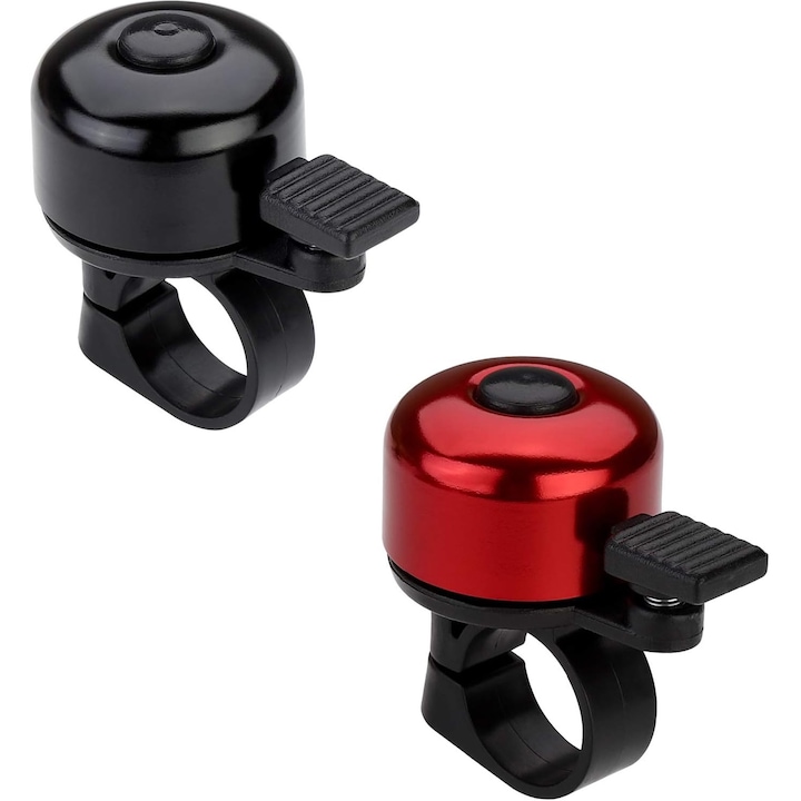 Комплект от 2 звънца на кормилото на велосипед, Zggzerg, водоустойчив, силен и ясен, малък и преносим, лесен за инсталиране, подходящ за стандартна 22 мм тръба на кормилото, може да се използва за декорация, алуминиева сплав, черно/червено