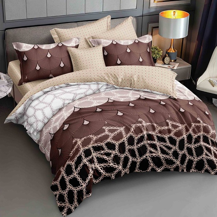 Ágynemű egy személyre 2 négyzet alakú párnahuzattal, Lidia, mercerizált pamut, többszínű