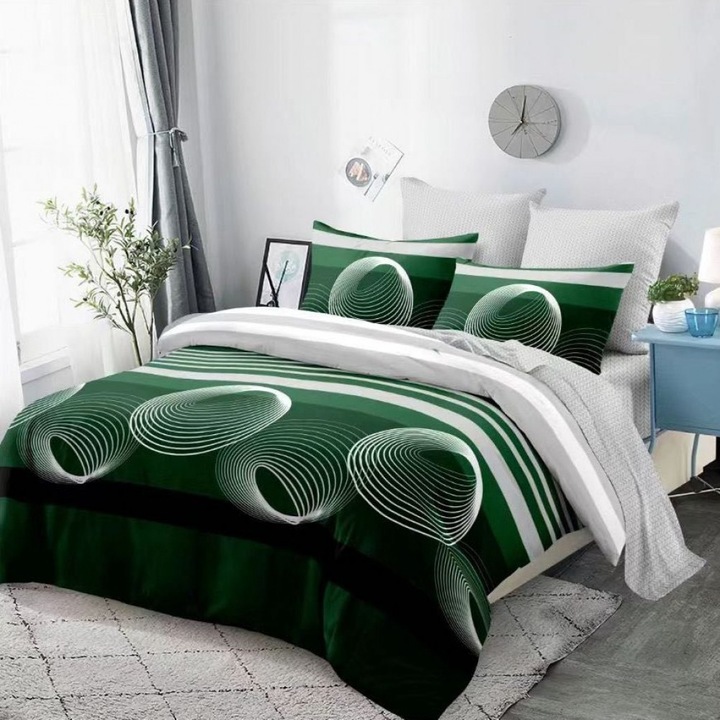 Lenjerie de pat pentru o persoana cu husa de perna patrata, Dodona, bumbac mercerizat, multicolor, 3 piese