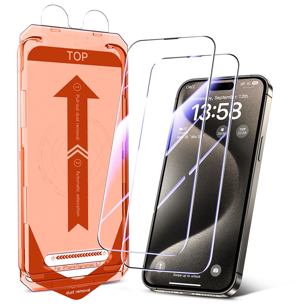 Set 2 folii protectie, instalare rapida, HD pentru iPhone 13 PRO