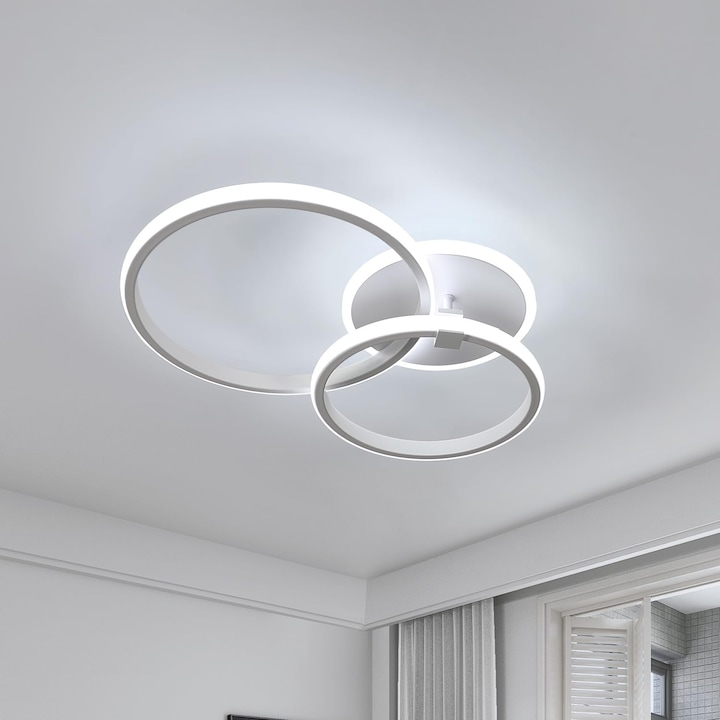 LED таванна лампа, Mckalen, 27w овална, черна, за всекидневна, спалня, коридор, трапезария, студена бяла светлина 6500k, ø30cm