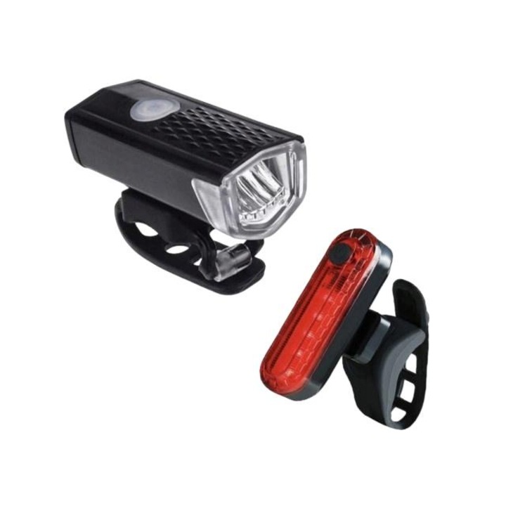 Комплект от 2 велосипедни фара, LED, 3W, водоустойчиви, черни, 66x29x22 mm/70x20x20 mm
