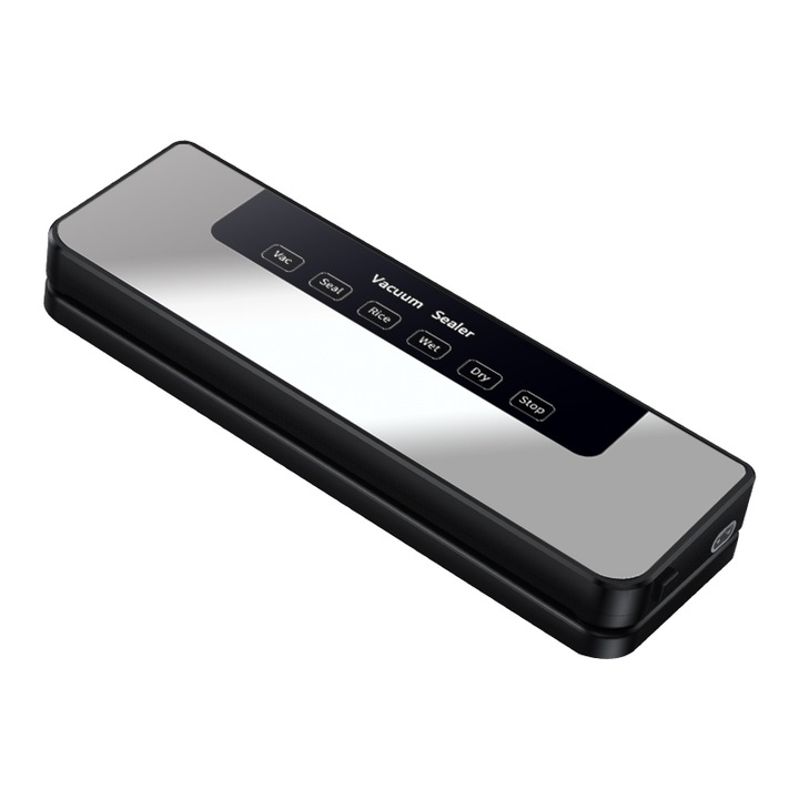 Aparat de vidat automat pentru alimente sensibile, panou tactil, banda adeziva 30cm, LED, negru, set 10 saci 20x30cm